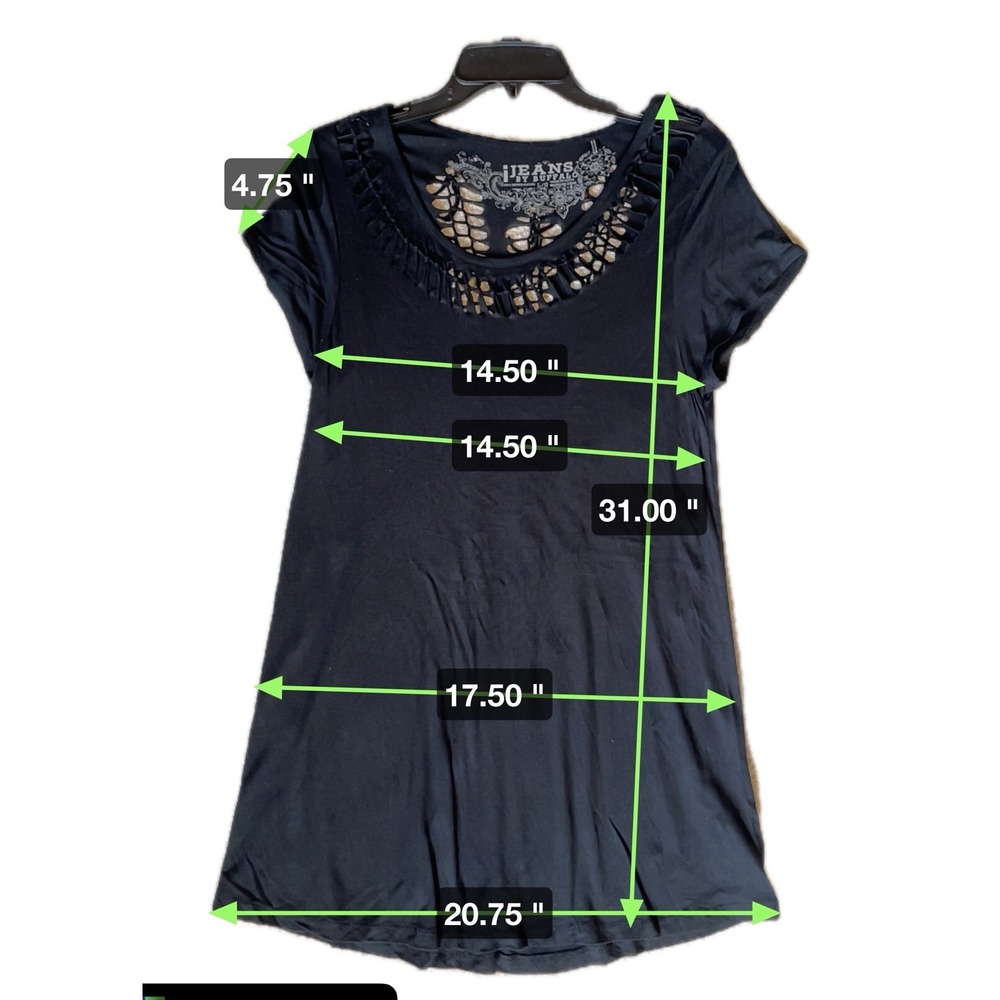 Jeans By Buffalo T Shirt Dress Large Goth Distressed Black Biker Ripped Cutout - Picture 8 of 8